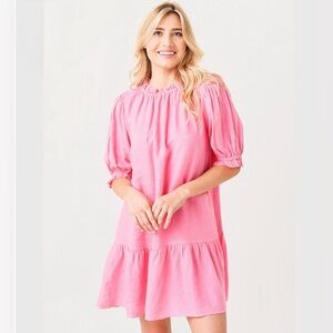Velvet by Graham & Spencer Bernice Linen Ruffle Neck Mini Dress Pink Size XS